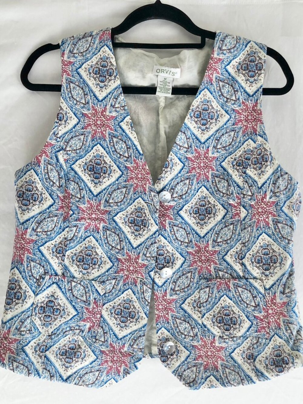 Vintage 90s Orvis Tapestry Cotton Vest Blue Multicolor Size M